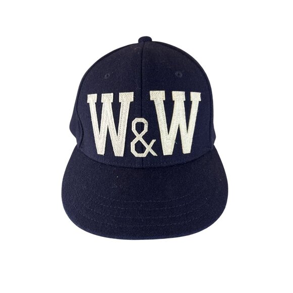 W&W Wheels and Waves Unisex Flat Brim Varsity Navy Blue Adjustable Cap Hat NWOT - Picture 1 of 10